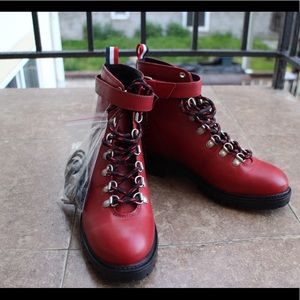 Brand new red hiking boots natural leather